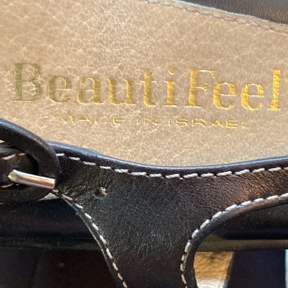 BeautiFeel Black Leather Wedge Heels Sandals Size 38 - Picture 10 of 16